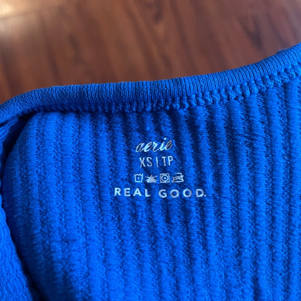 Aerie Blue Ribbed Buttoned Crop Top - Picture 4 of 5